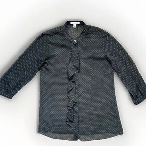 Banana Republic Sheer Tulle Polka Dot Ruffle Blouse Long Sleeve XS